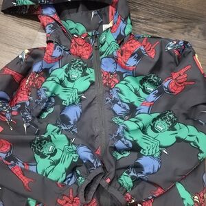 H&M Kids Windbreaker - Black with Red and Green Superhero Design